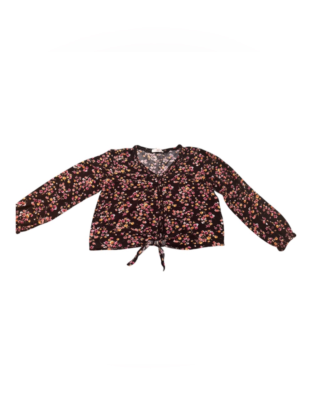 Hippie Rose Black Floral Tie-Waist Top